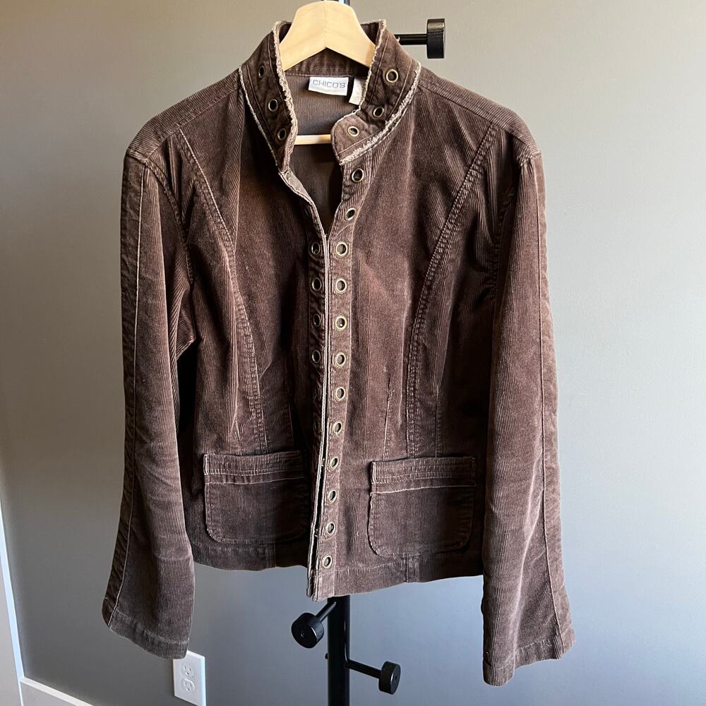 CHICO  Brown Corduroy Snap-Front Blazer very pretty